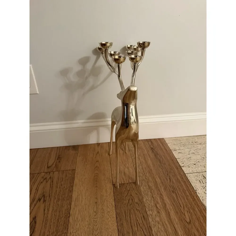 Large Silver Plate Pottery Barn Reindeer Candelabra 10 Points Stands 20